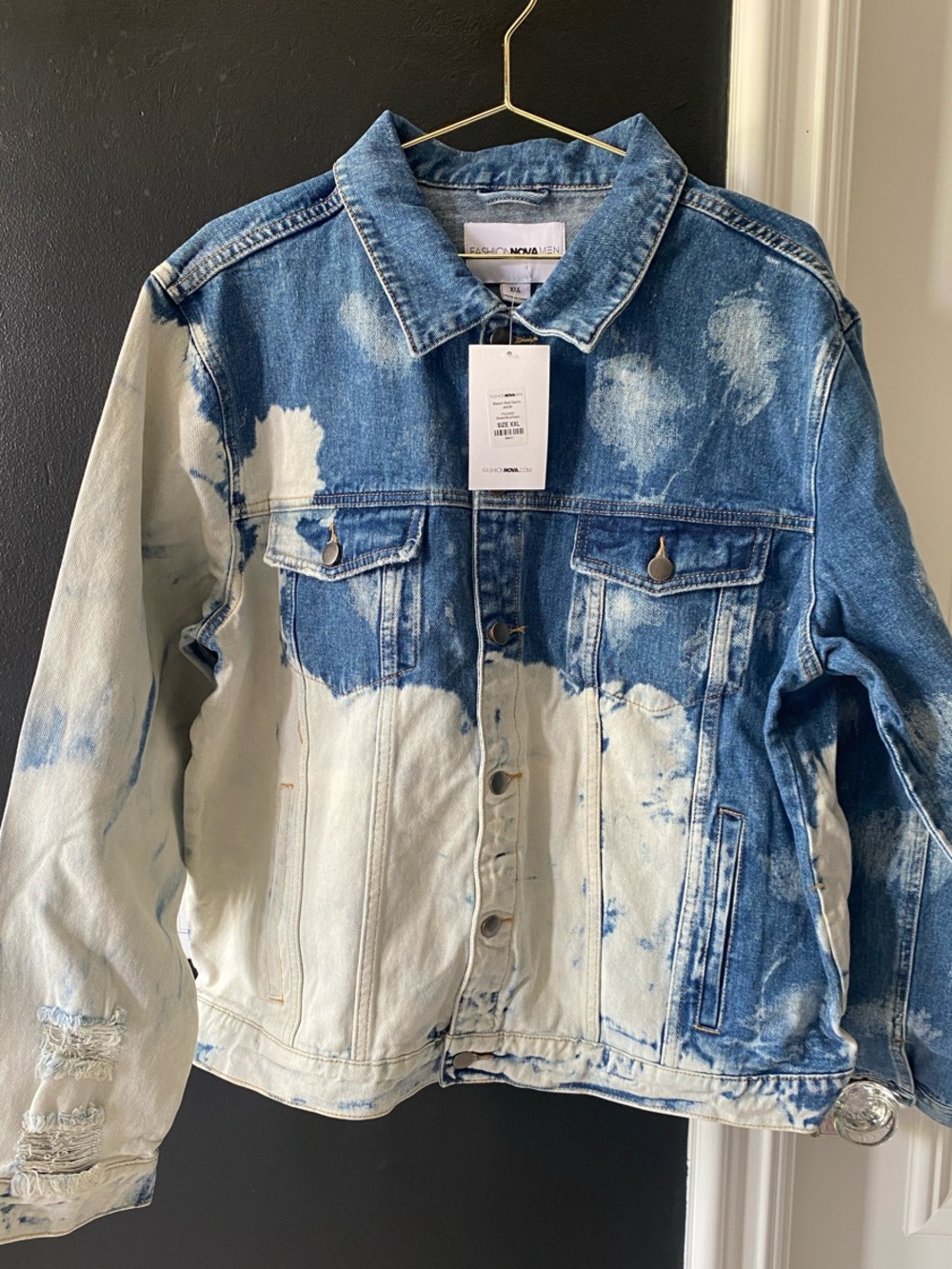 Fashion Nova Men Light Blue Bleach-Wash Denim Jacket
